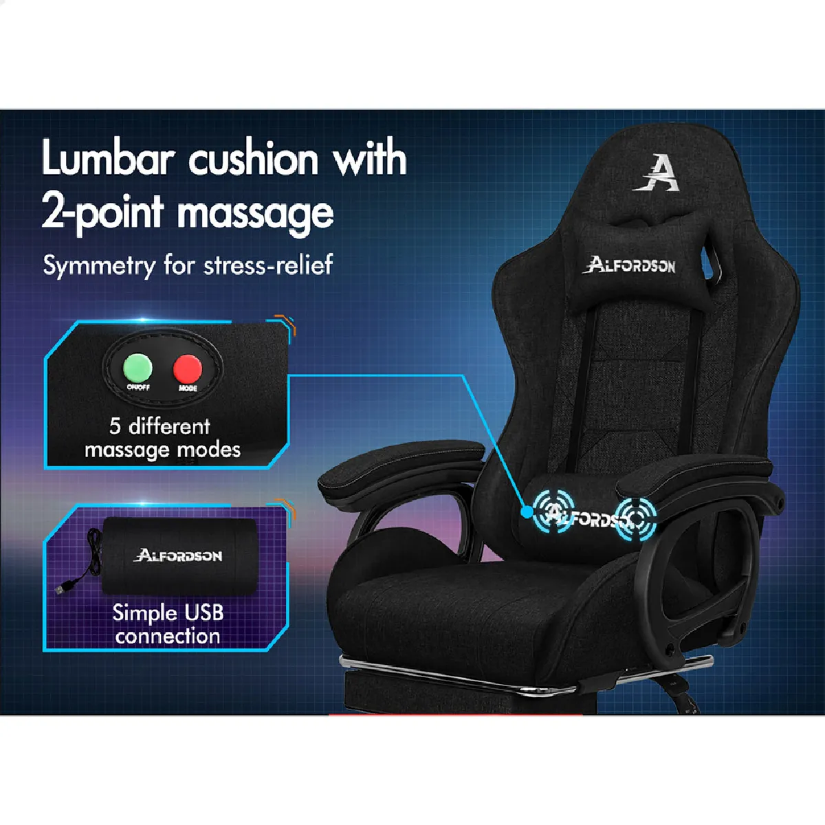ALFORDSON Chaise Gaming - Noir