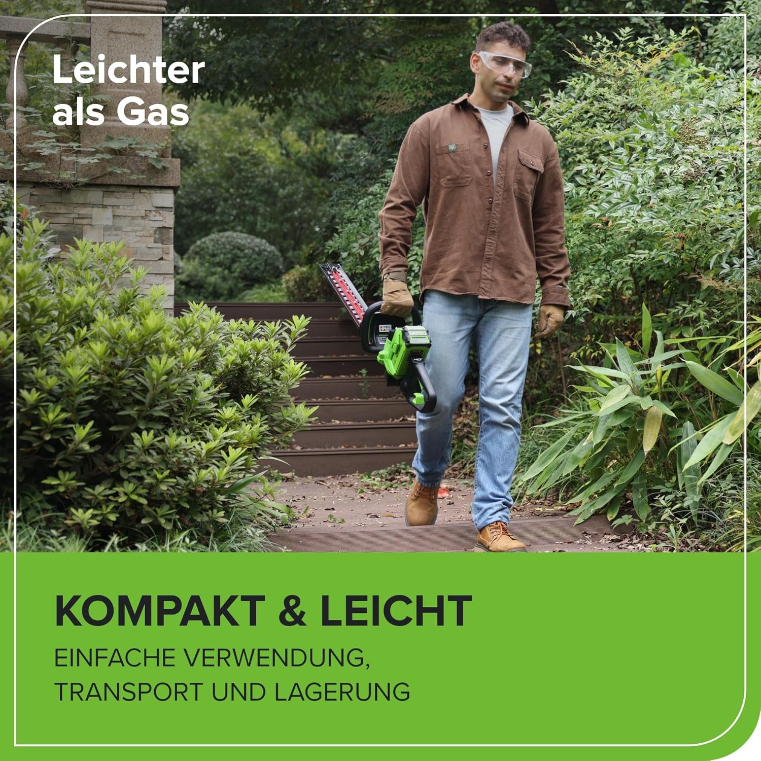 Greenworks Akku Heckenschere 66cm Dual Action Klinge, bürstenloser Motor Schneidet bis zu 28 mm Dicke Äste und Stämme, 3400 SPM OHNE 40-V-Akku und Ladegerät GD40HT66
