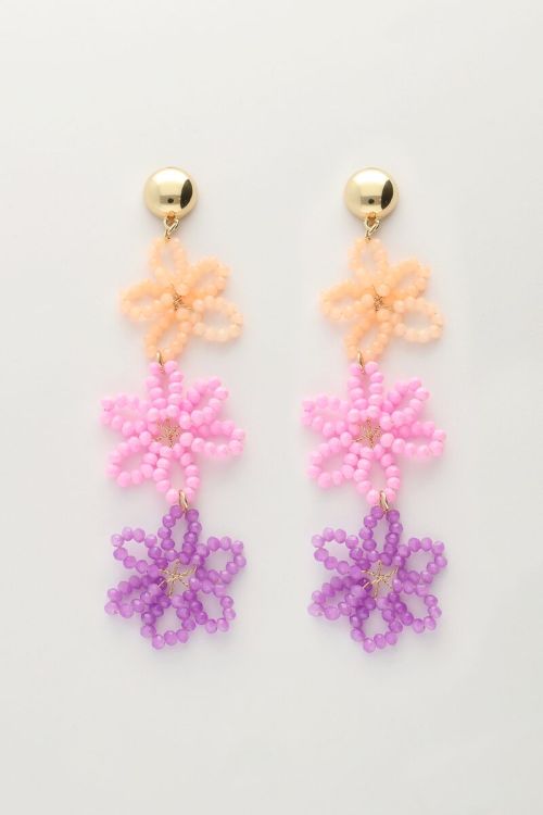 Statement oorbellen met 3 meerkleurige bloemen