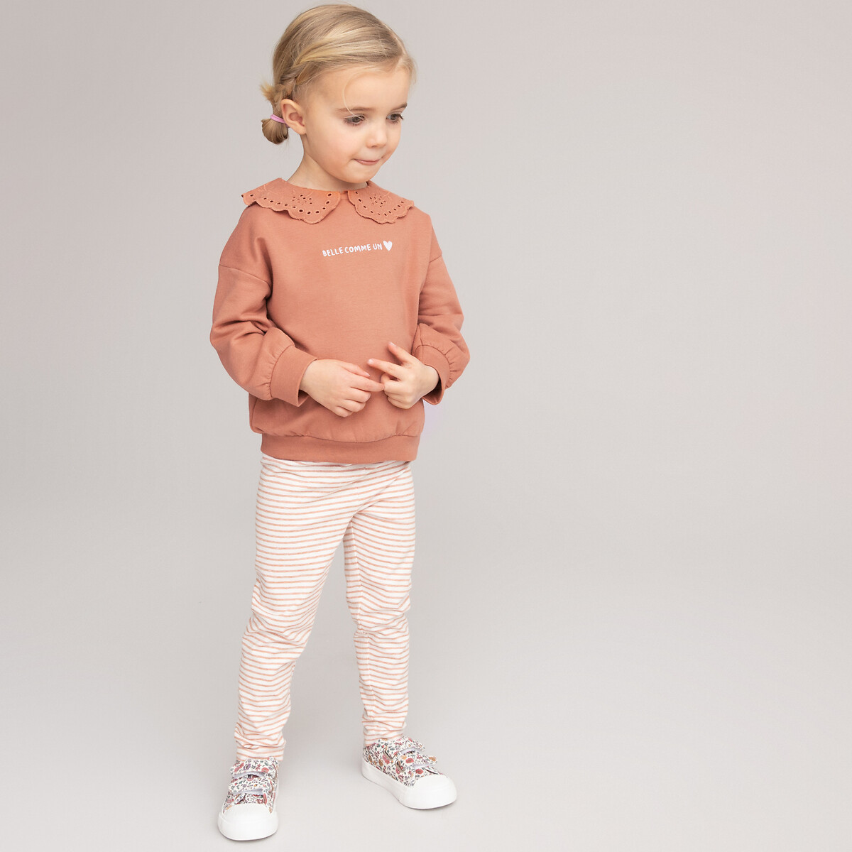 COLEÇÕES LA REDOUTE<br>Suéter com gola Claudine e texto bordado, em fleece