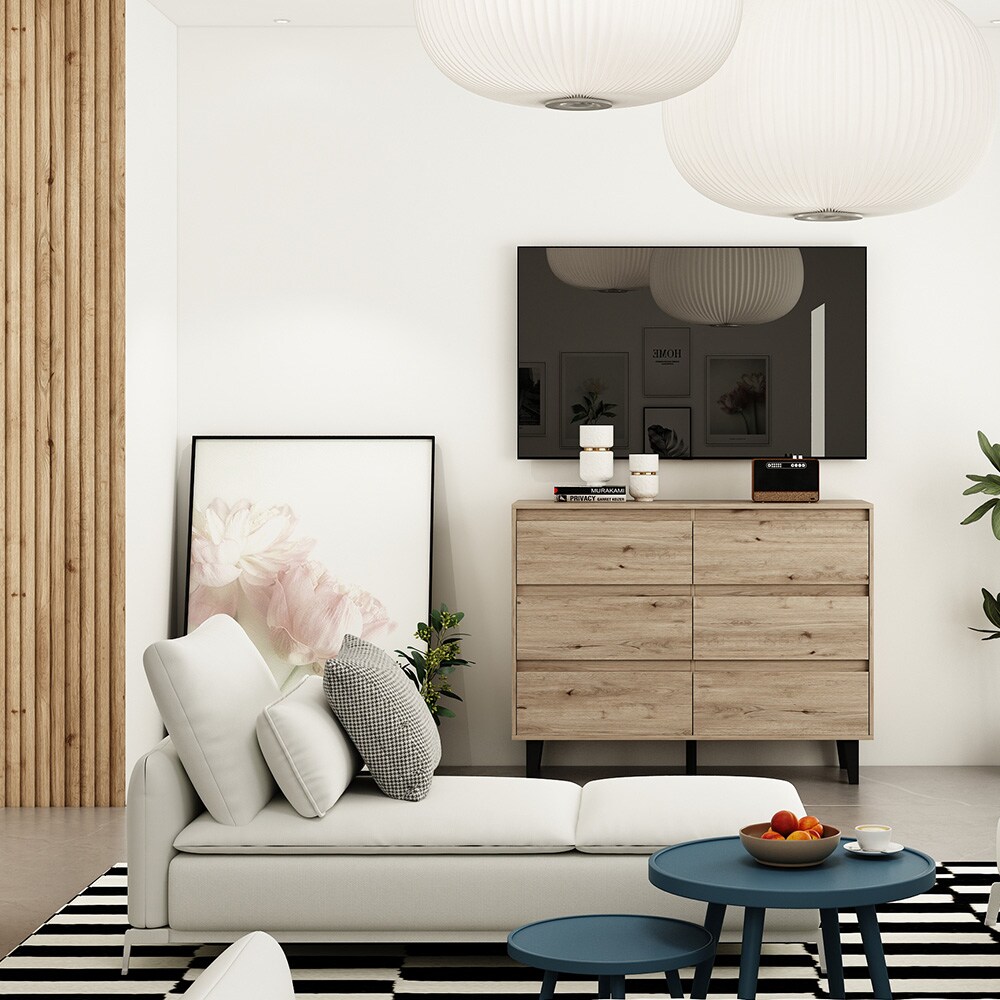 Vicco Sideboard Bahia Eiche 120 x 92 cm mit 6 Schubladen