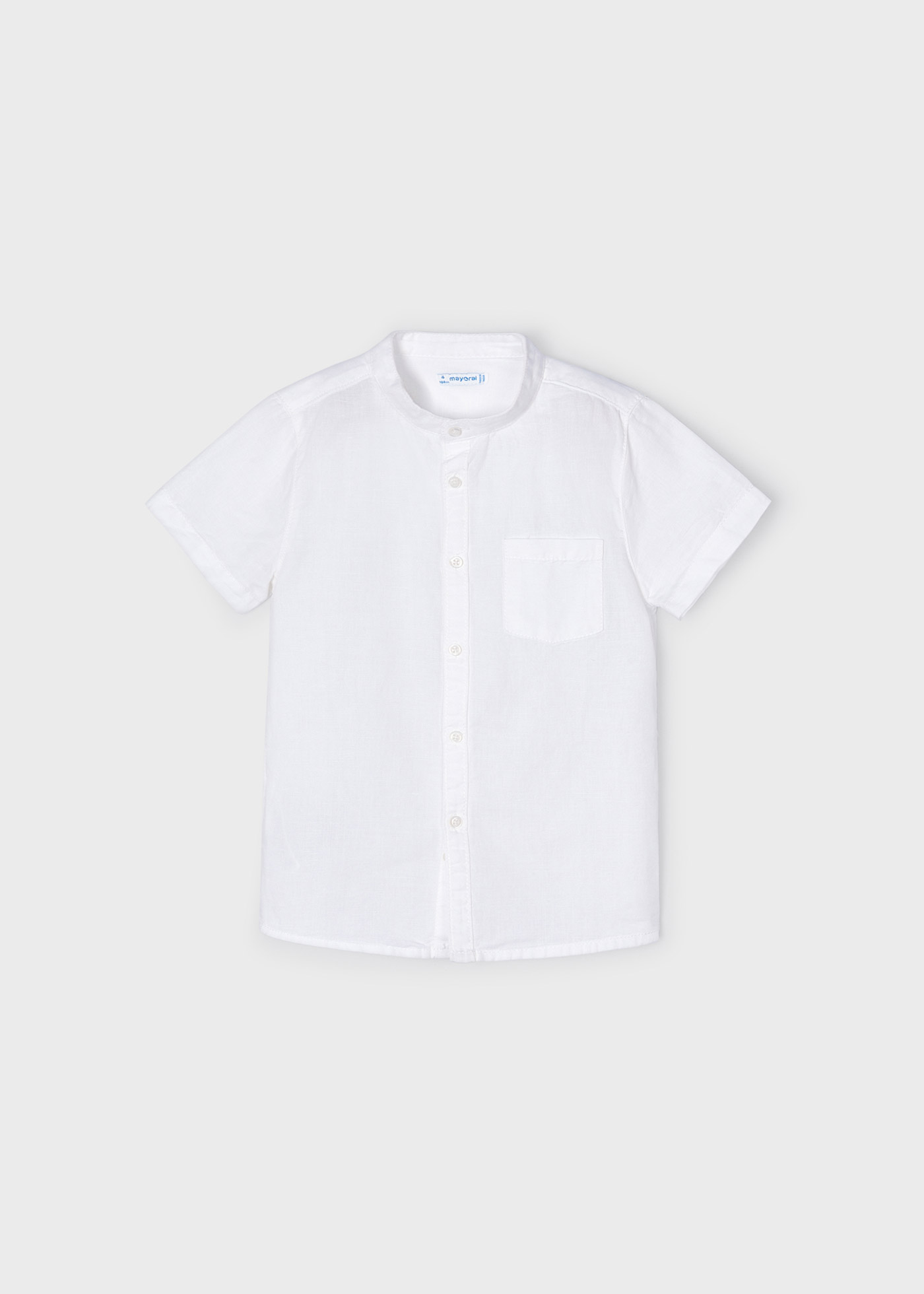 Camisa de linho de manga curta com gola mandarim para meninos