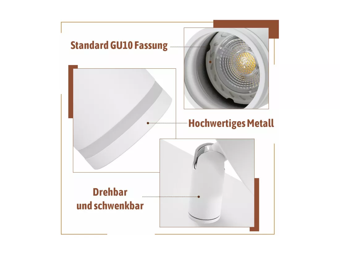 NETTLIFE Plafonnier 6 Spots moderne : plafonnier blanc spot GU10 spots orientables à 355°métal intérieur pour cuisine, salon, chambre, sans ampoule