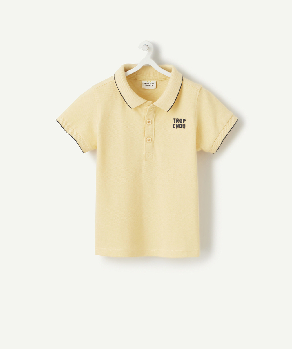 POLO BÉBÉ GARÇON EN COTON JAUNE AVEC MESSAGE BRODÉ