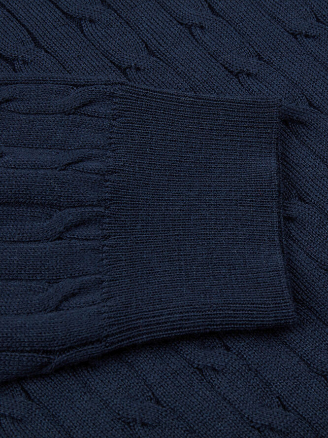 Stenströms Crew neck cable merino Navy