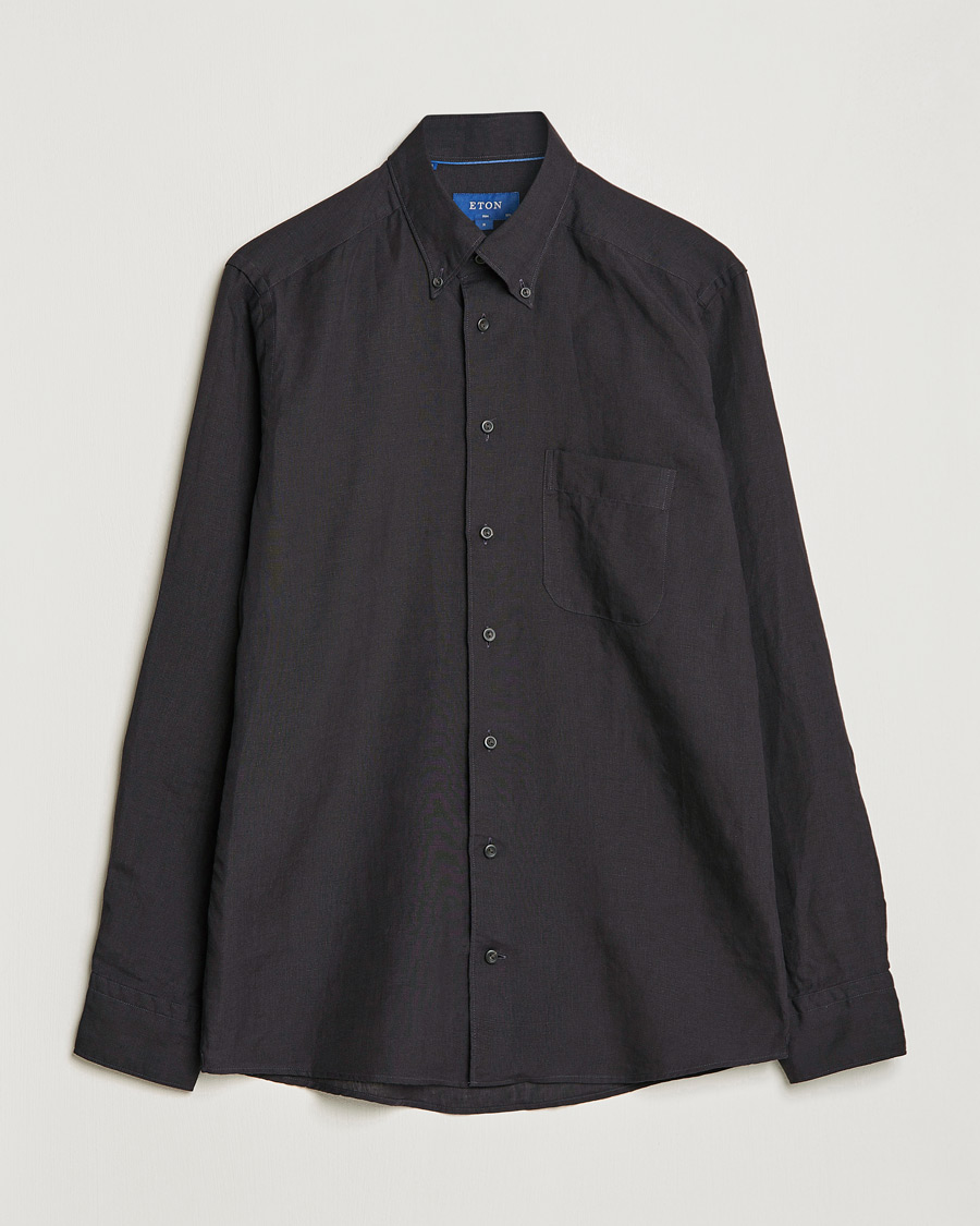 Eton Slim Fit Linen Button Down Shirt Black