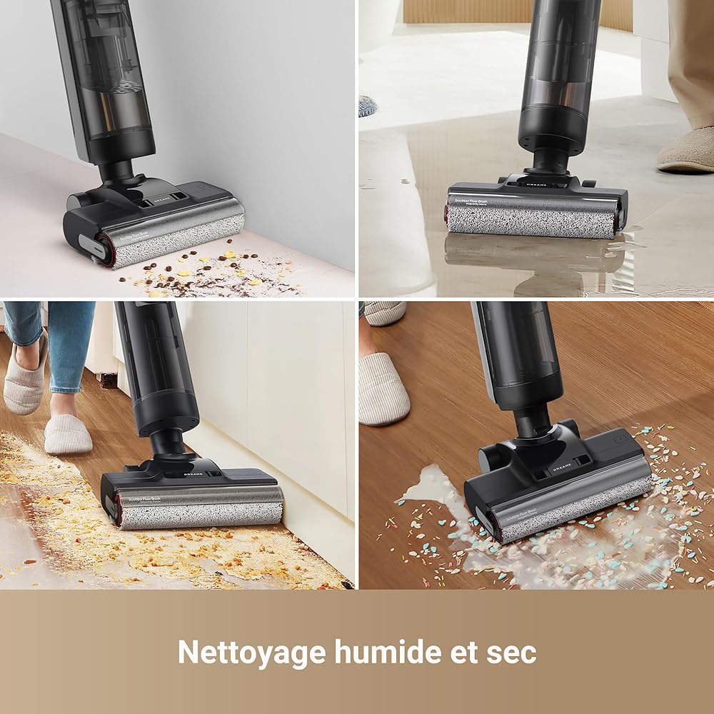 DREAME H12 Pro Ultra Aspirateur Eau et poussière, Lavage 60 °C, Séchage 30 Min, Nettoyage Auto Double Rotation avec Racleur Résistant, Aspiration 16 kPa, Brosse 2 Bords, Détection Intelligents : Cuisine et Maison