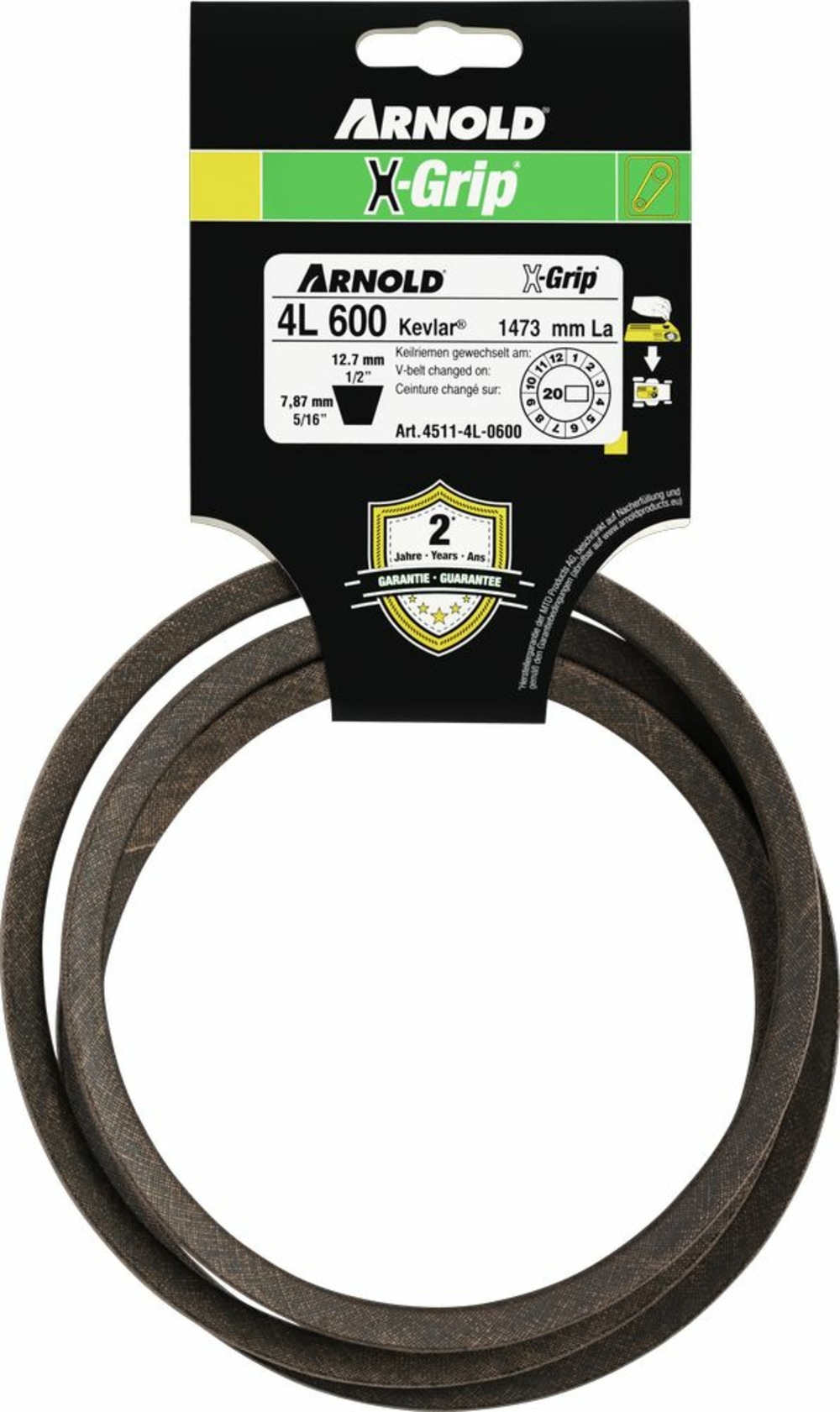 Courroie trapézoïdale x-grip v de type 4l600