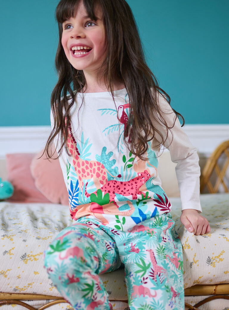 Pyjama écru à imprimé animalier fille