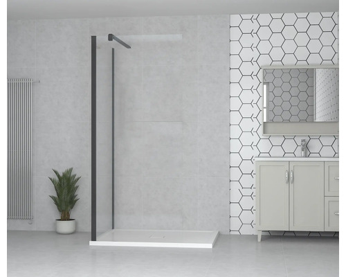form&style Walk In MODENA 100 x 195 cm Profiel zwart mat Helder glas vuilafstotende glascoating