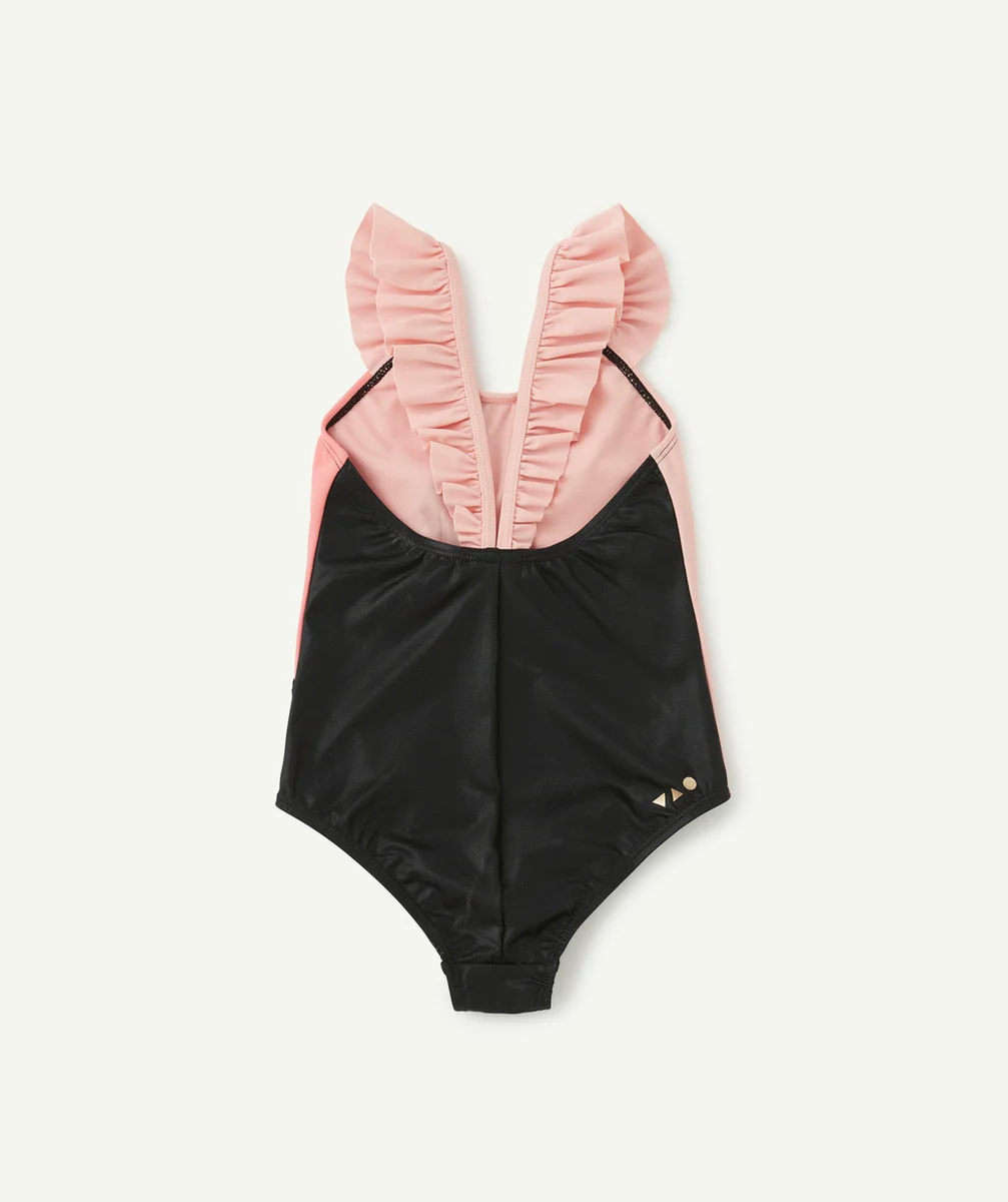 MAILLOT DE BAIN 1 PIÈCE FILLE EN FIBRES RECYCLÉES ROSE ET NOIR