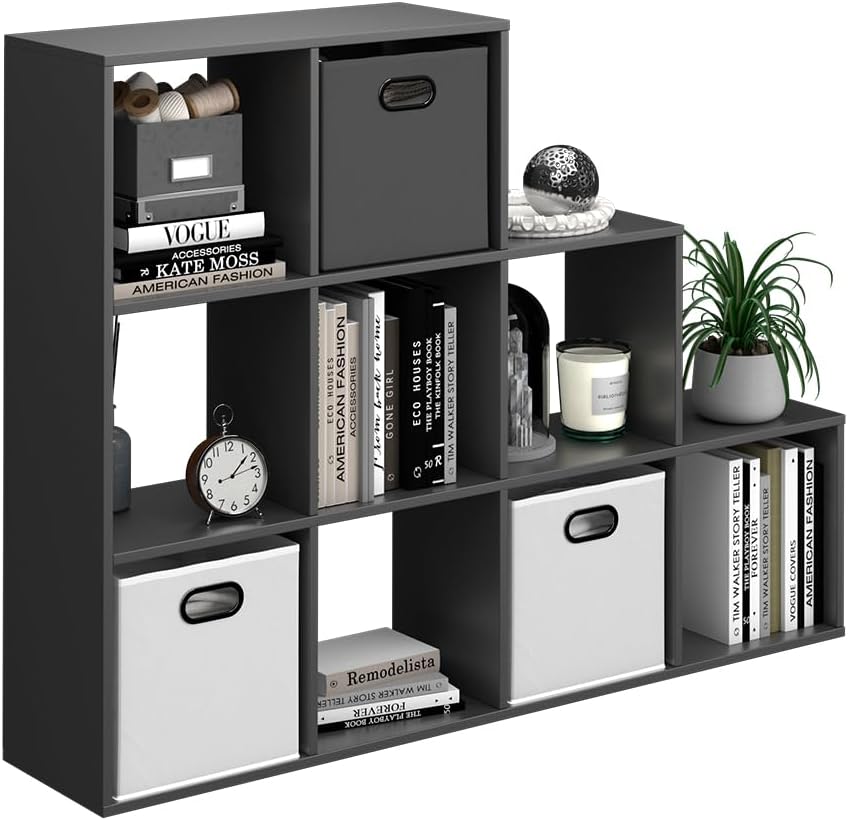 Vicco Treppenregal, stehendes Bücherregal, Anthrazit, 142.2 x 107.8 cm