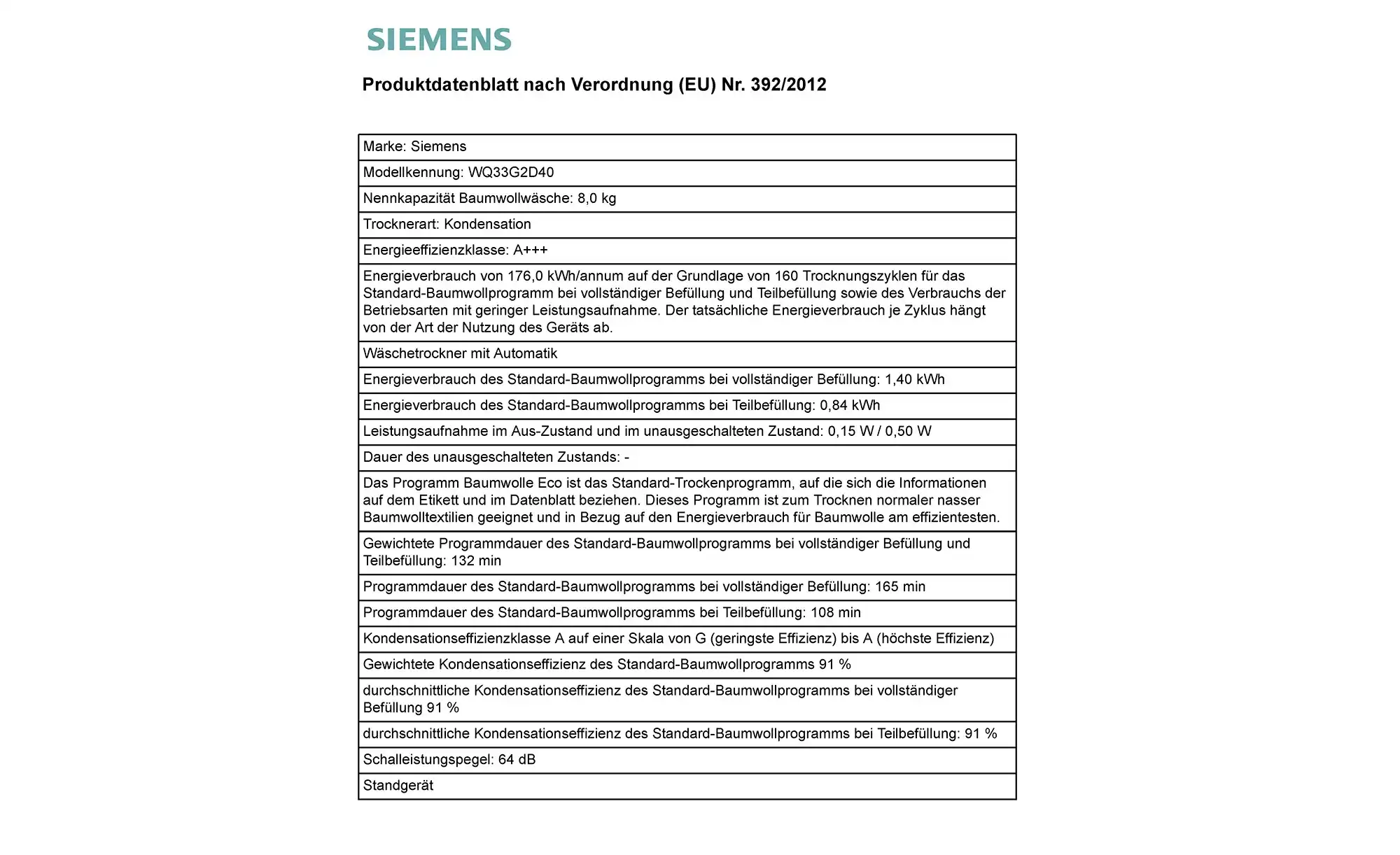 SIEMENS Wärmepumpentrockner WQ33G2D40