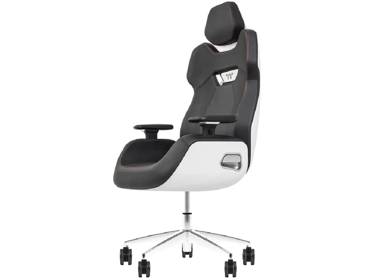 Thermaltake ARGENT E700 - Stol - ergonomisk - høj ryg - armstøtter - T-formet - vippe - drejeled - aluminiumlegering, perforeret læder, højdensistets støbt skum - sort, Glacier White
