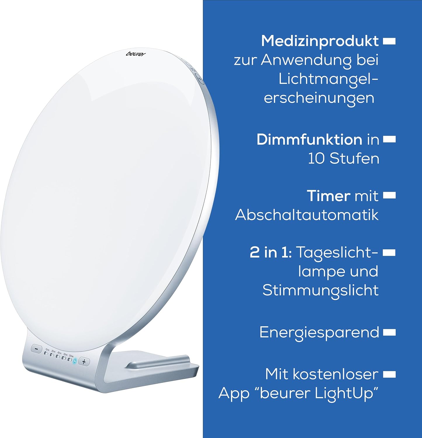 Beurer TL 100 2-in-1 LED Tageslichtlampe und Stimmungslicht, mit Farbwechselfunktion, bequeme App Steuerung, 1 Stück (1er Pack), Weiß