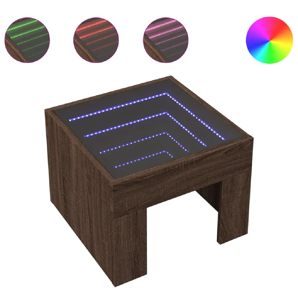 vidaXL Table de chevet LED - Chêne marron