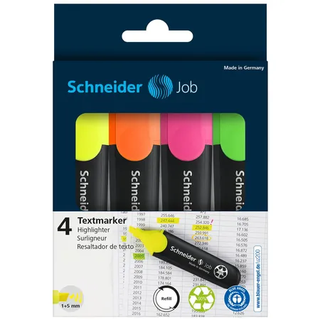 Schneider Textmarker Job, 4er Etui