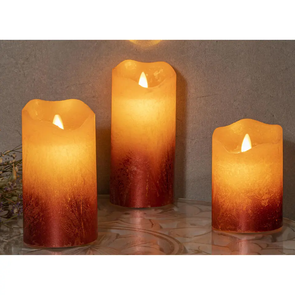 HI LED kaarsen - set van 3x st - roze - half metallic -met timer