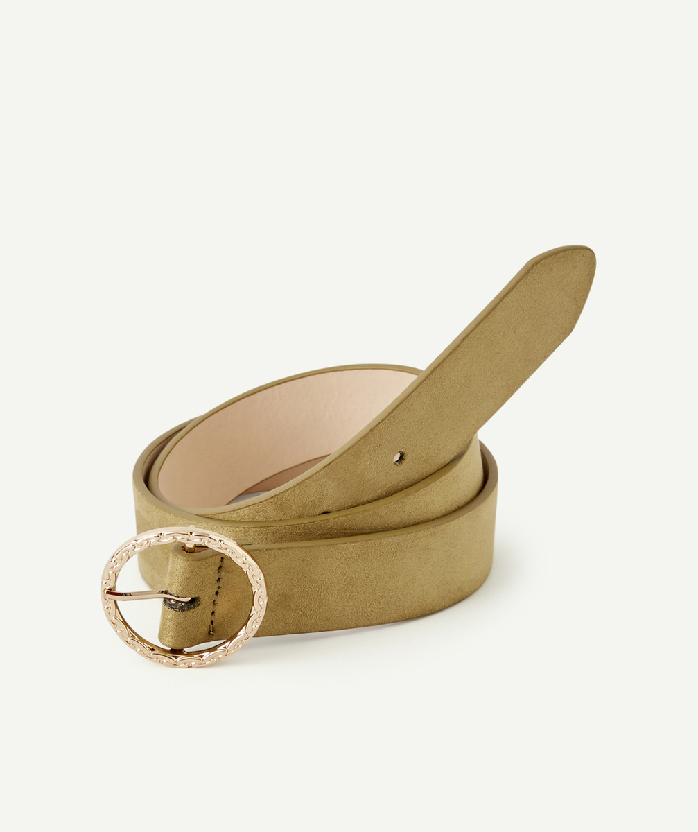 CEINTURE FILLE KAKI AVEC BOUCLE RONDE COULEUR DORÉE