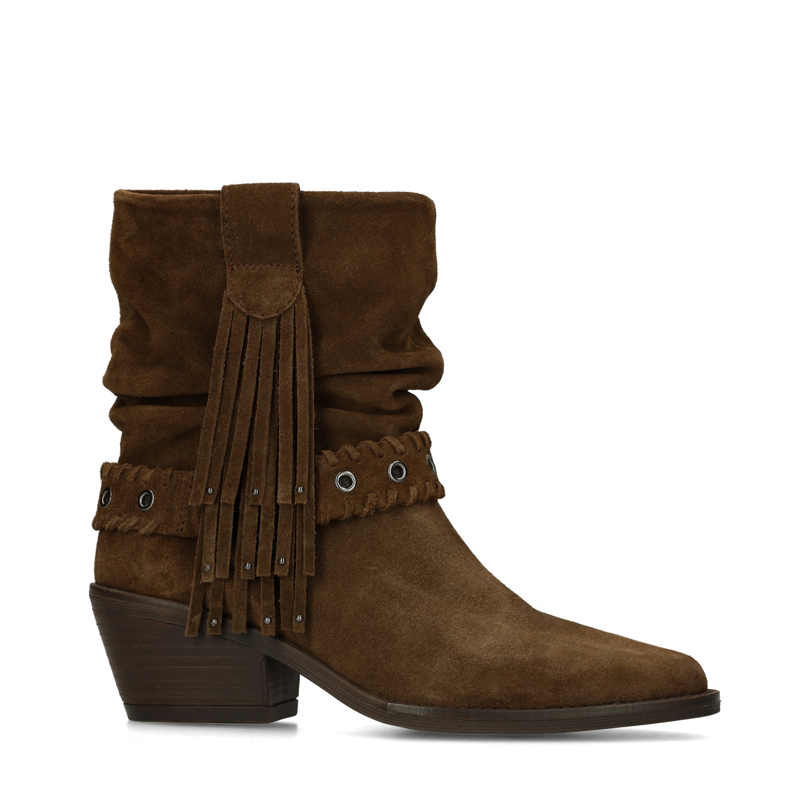 Bruine suède enkellaarsjes met boho details