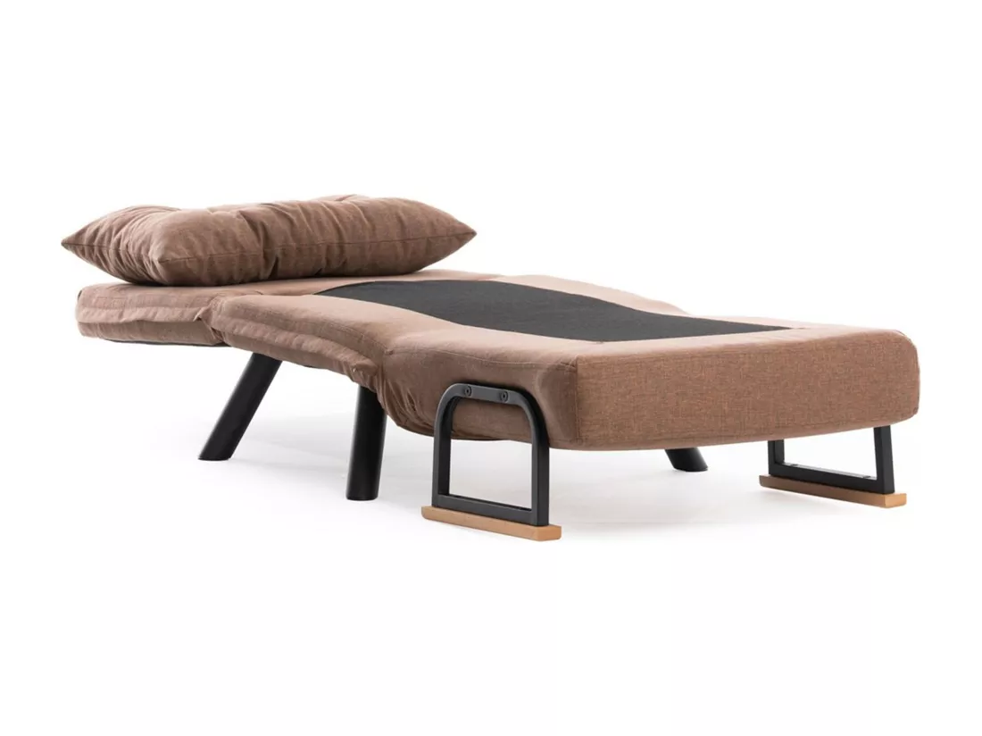 Fauteuil convertible Yolanda Métal Noir et Lin Marron clair