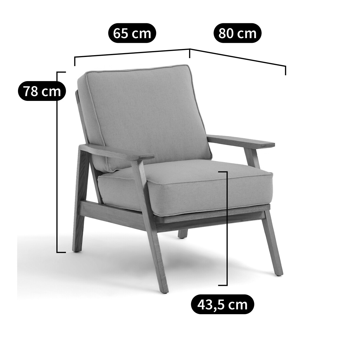 LA REDOUTE INTERIEURS<br>Poltrona vintage em carvalho e algodão/linho, Linna