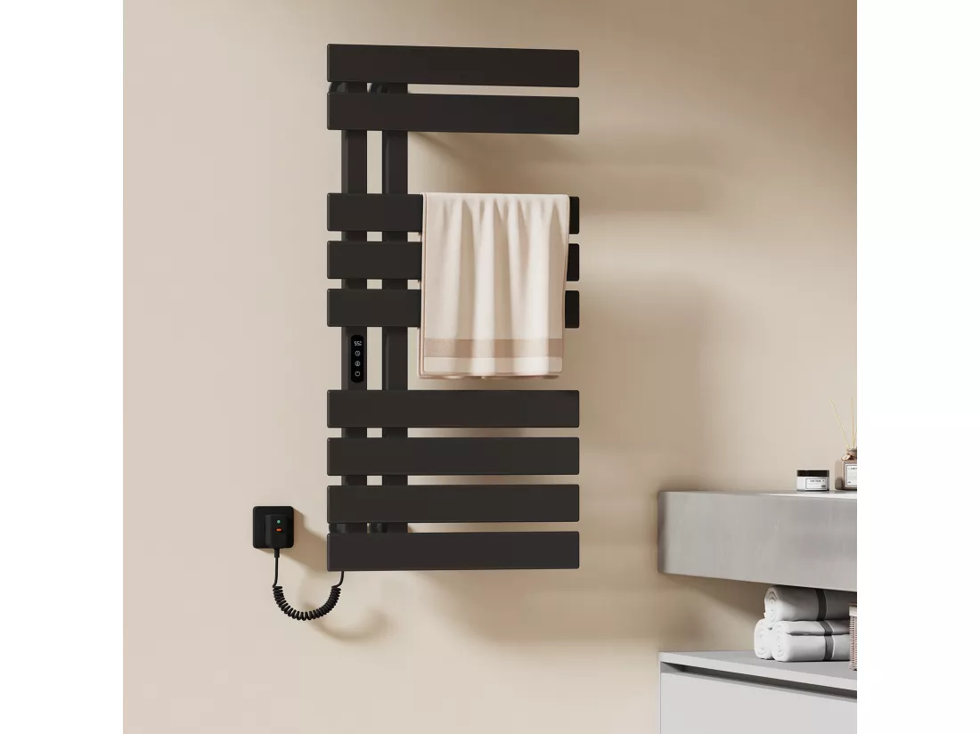 EMKE Sèche-Serviettes Électrique de salle de bain 1000 x 500 mm, Porte-serviettes chauffant électrique, Noir 350W,Chauffe-serviettes Électrique