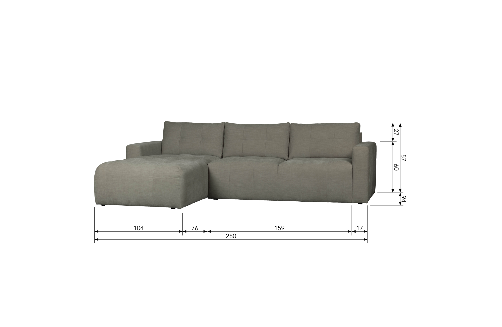 WOOOD Exclusive chaise longue Bar - Links Bar Chaise Longue Links - Warm Grijs