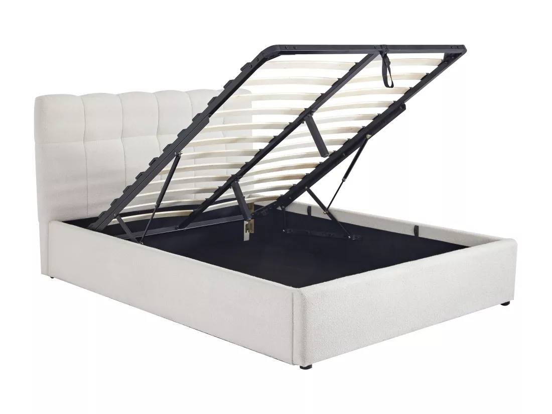 Lit coffre 140 x 190 cm - Tissu bouclette - Blanc - MAZIRI