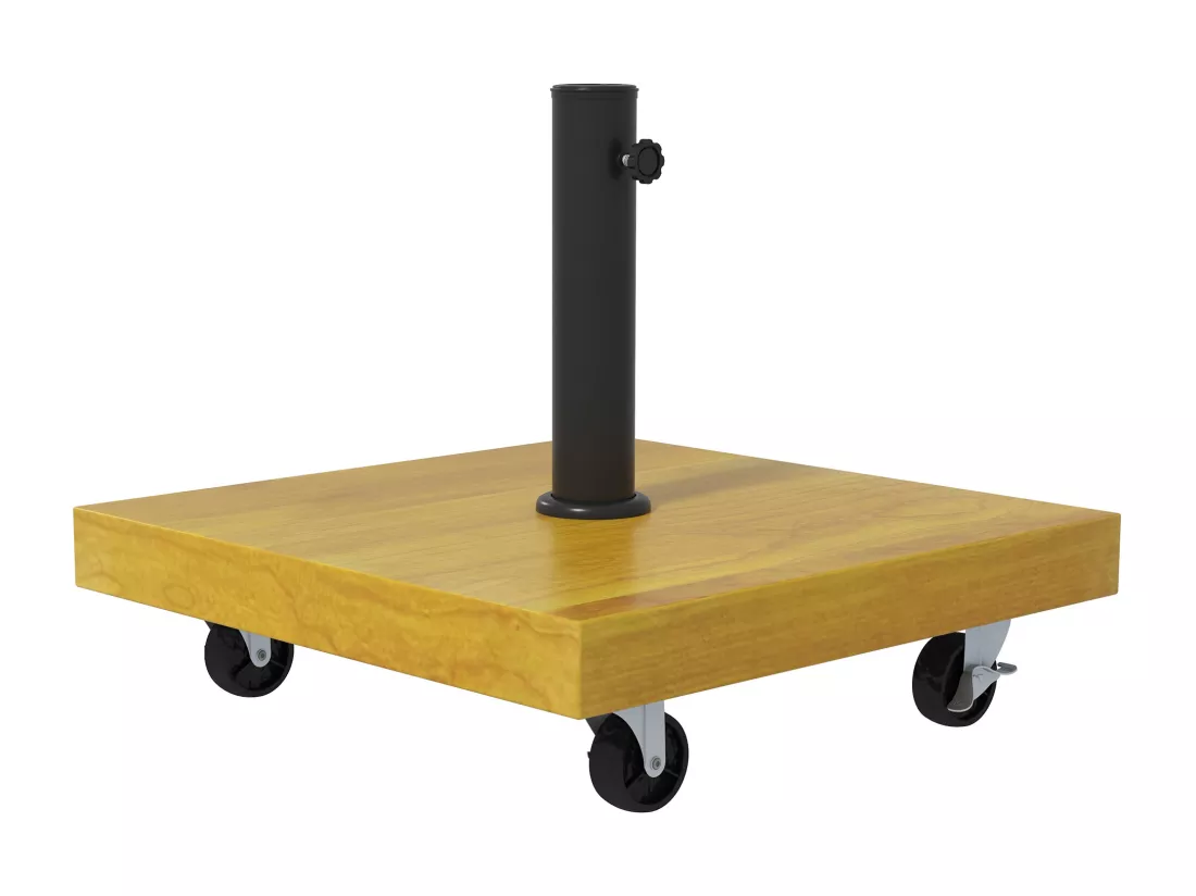 Pied de parasol carré - base de lestage poids net 25 Kg métal 4 roulettes