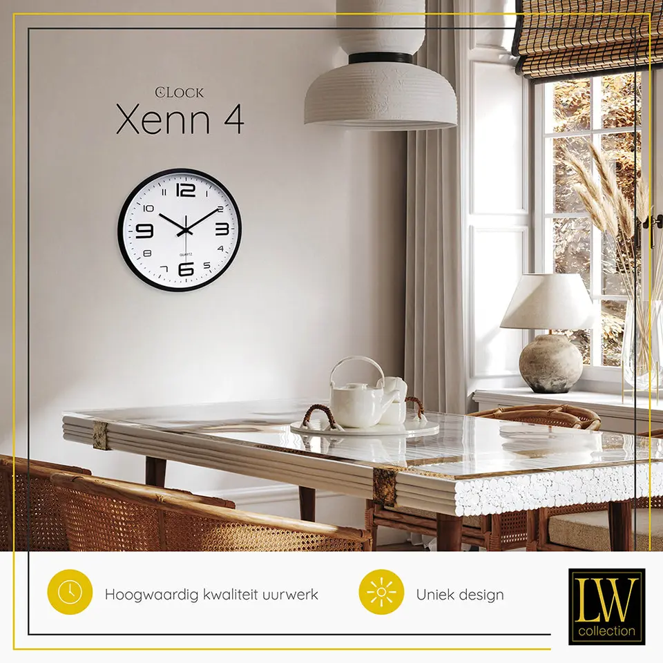 LW Collection Keukenklok Xenn4 zwart wit 30cm