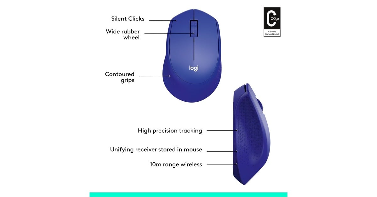 LogitechM330 SILENT PLUS muis  (Blauw, 1000 dpi)