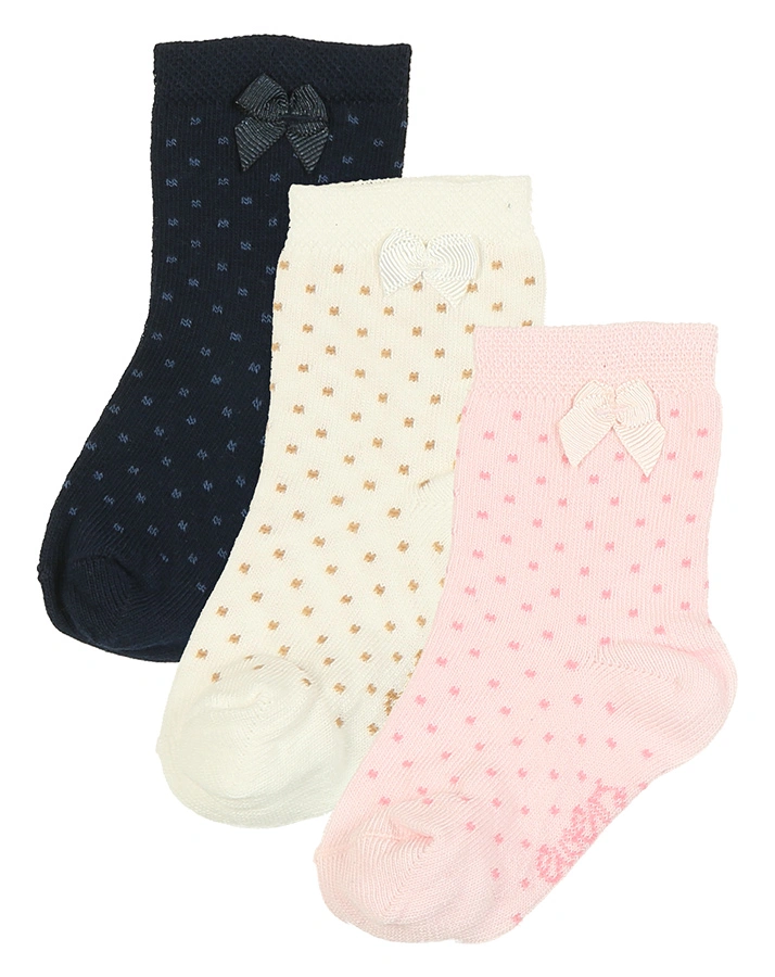 Babysocken PÜNKTCHEN & SCHLEIFE 3er-Pack in creme/rosa/navy