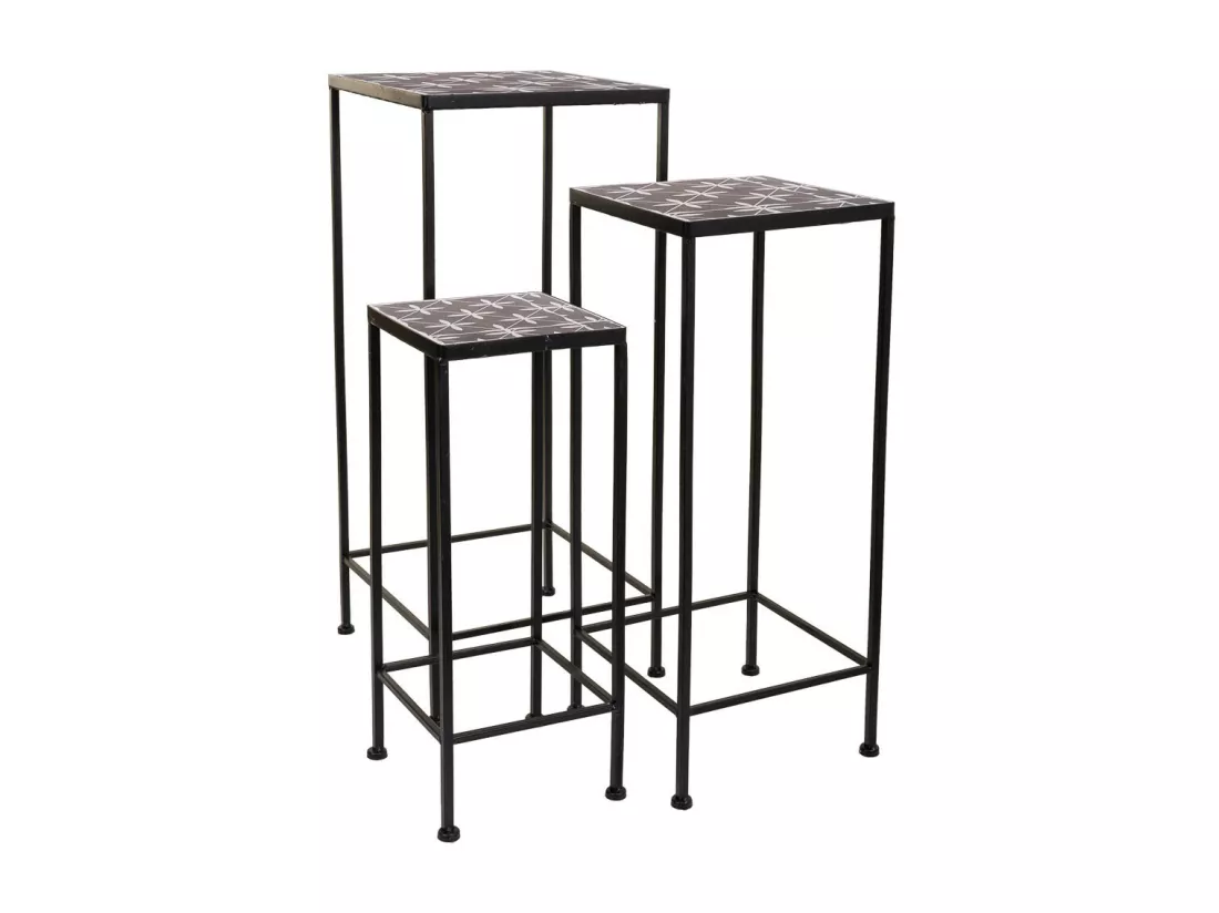 Ensemble de 3 supports de pots de fleurs en métal noir