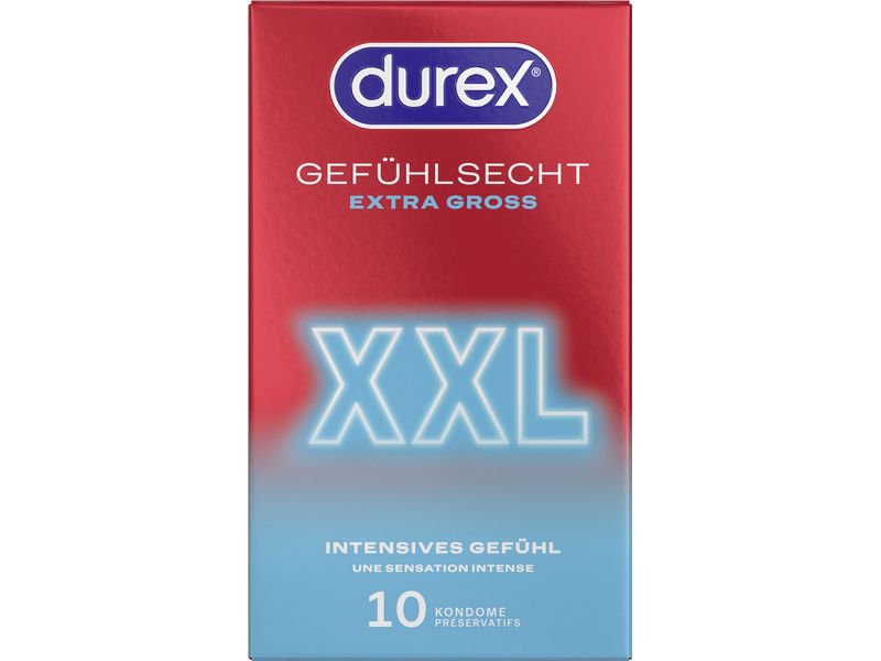 Durex Kondome Gefühlsecht Extra Gross XXL 10 Stück Hochwertige Präservative zur sicheren Verhütung