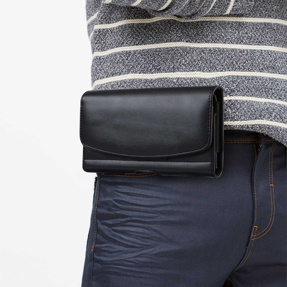 (18x9x2cm) Universal XXXL Leder Tasche mit Gürtelclip - Schwarz
