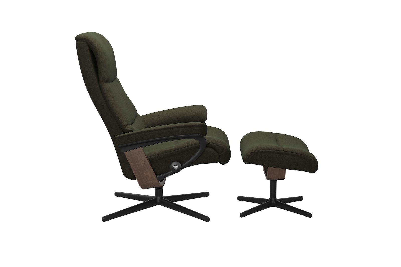 View lenestol med krakk Tekstil Calido Green – Cross understell – Sort – Valnøtt - Medium