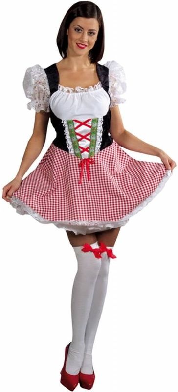 Dirndl - Rood Zwart Groen - Katoen - Pofmouwtjes