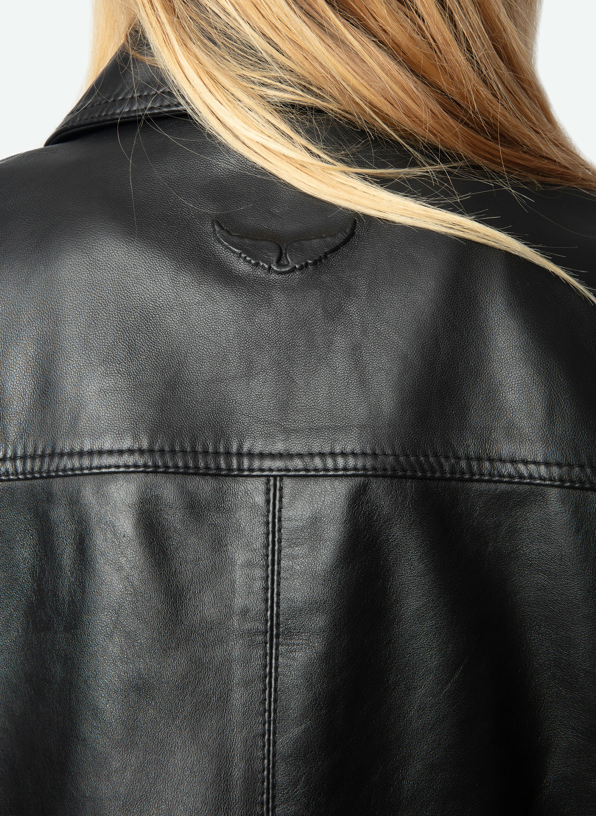 LISTON - Blouson court boutonné en cuir lisse | Noir