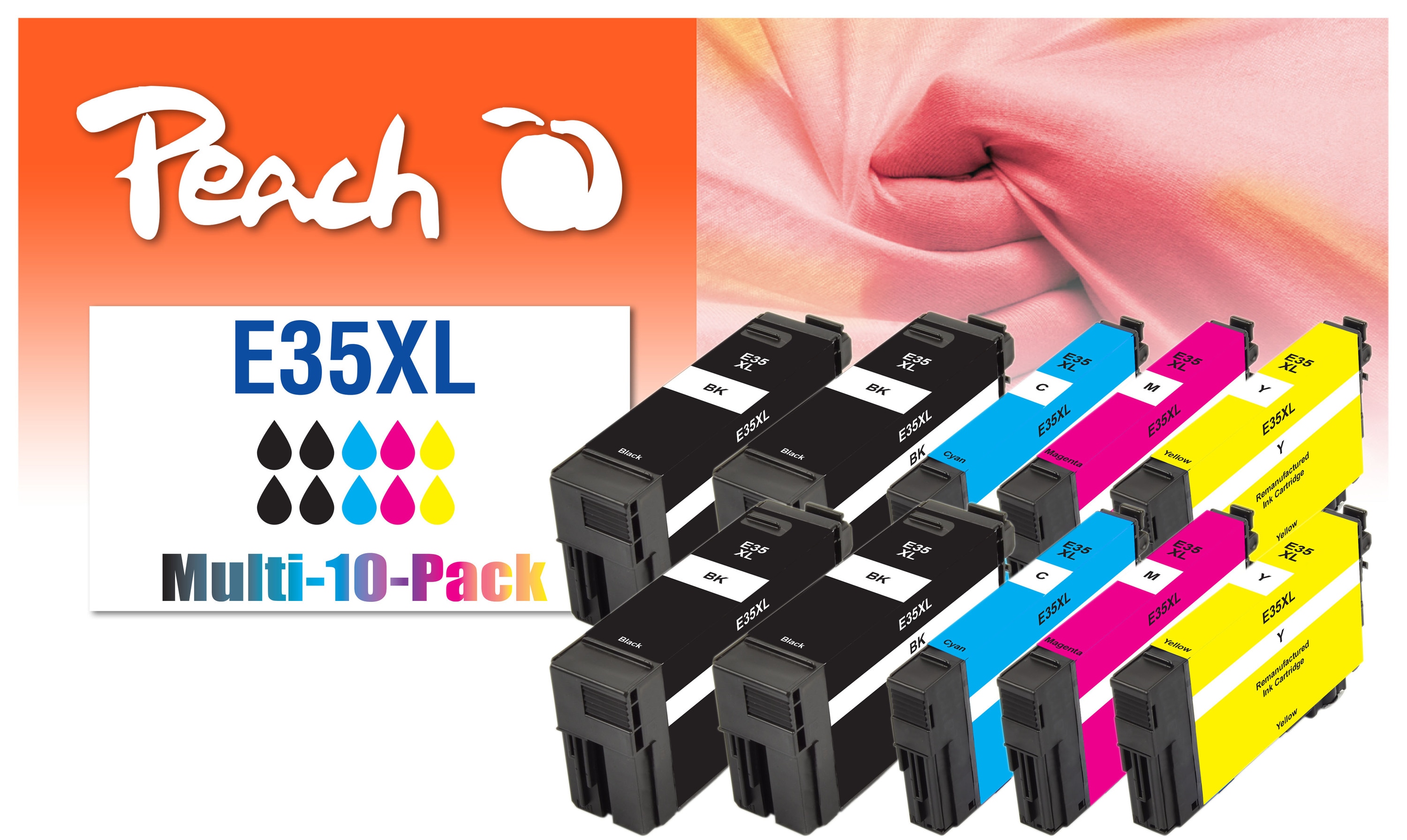 Peach E35 XL 10 Druckerpatronen XL (4*bk, 2*c/m/y) ersetzt Epson No. 35XL, T3591*4, T3592*2, T3593*2, T3594*2 für z.B. Epson WorkForce Pro WF -4720 DWF (wiederaufbereitet)