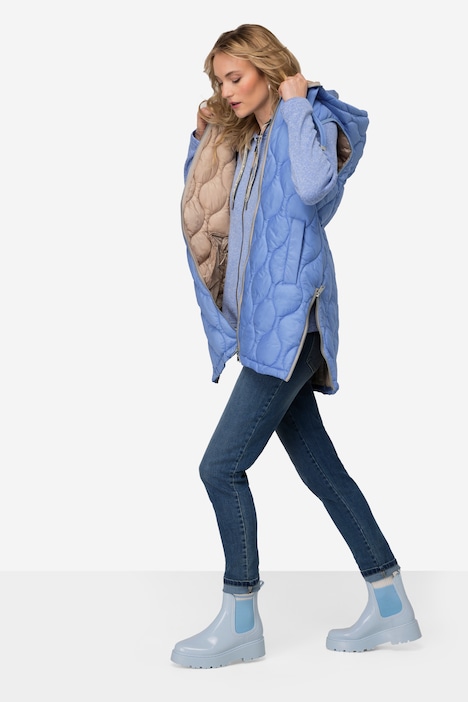 Steppweste, wasserabweisend, Longform, Kapuze, 2-Wege-Zipper, Saum-Zipper