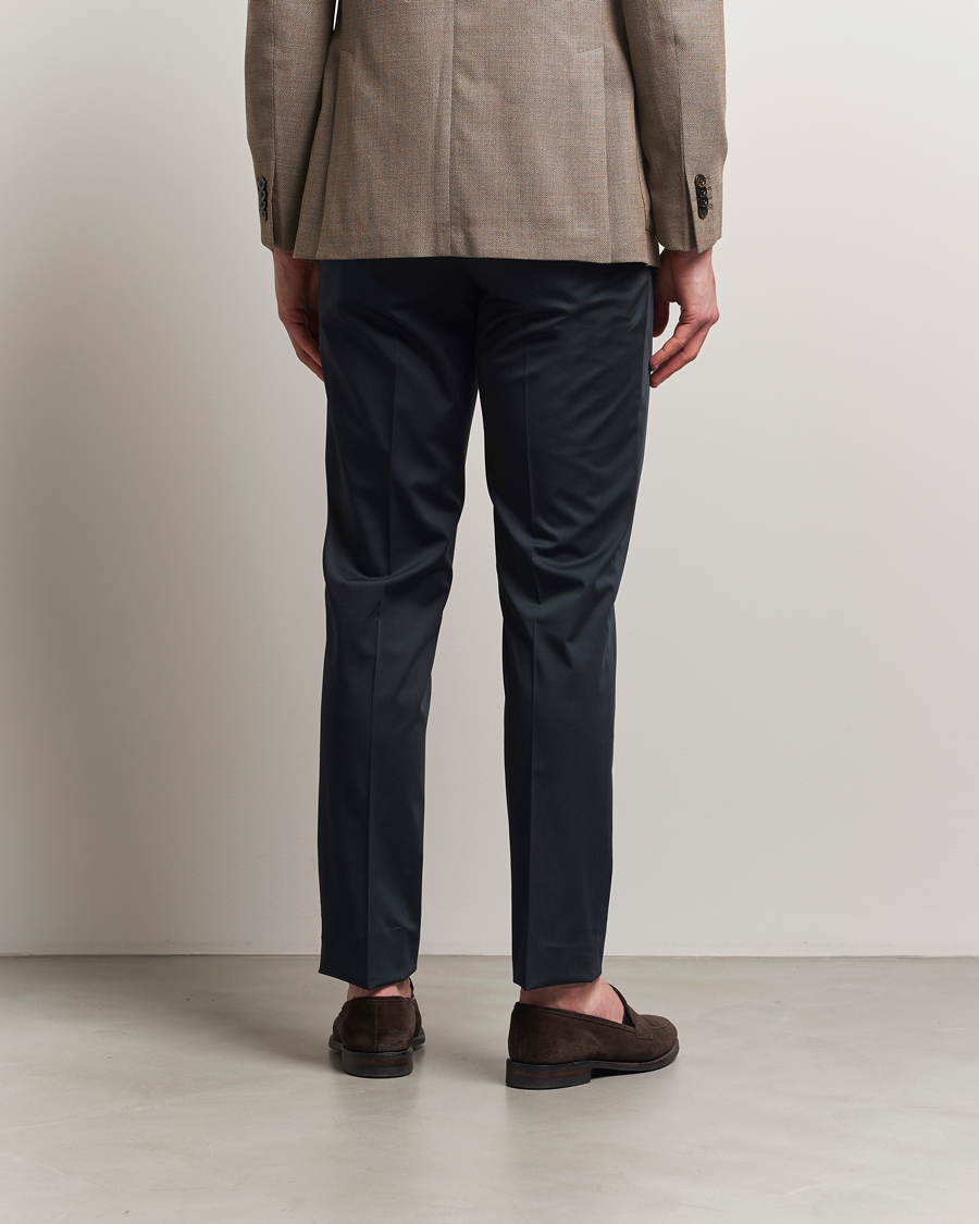 Lardini Pleated Cotton Stretch Trousers Navy