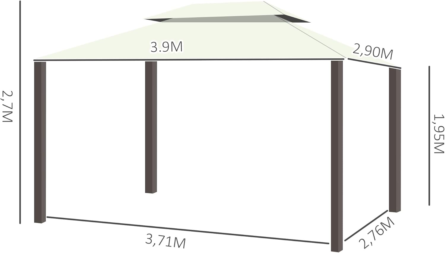 Outsunny Gartenpavillon Pavillon Gartenzelt Festzelt Partyzelt mit 4 x Seitenwand wetterfest Aluminium Polyester Cremeweiß 3,9 x 2,9 x 2,7 m