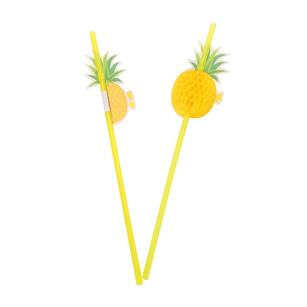(50er Set) Ananas Strohhalme Hawaii Party Deko Sommer Trinkhalme - Gelb