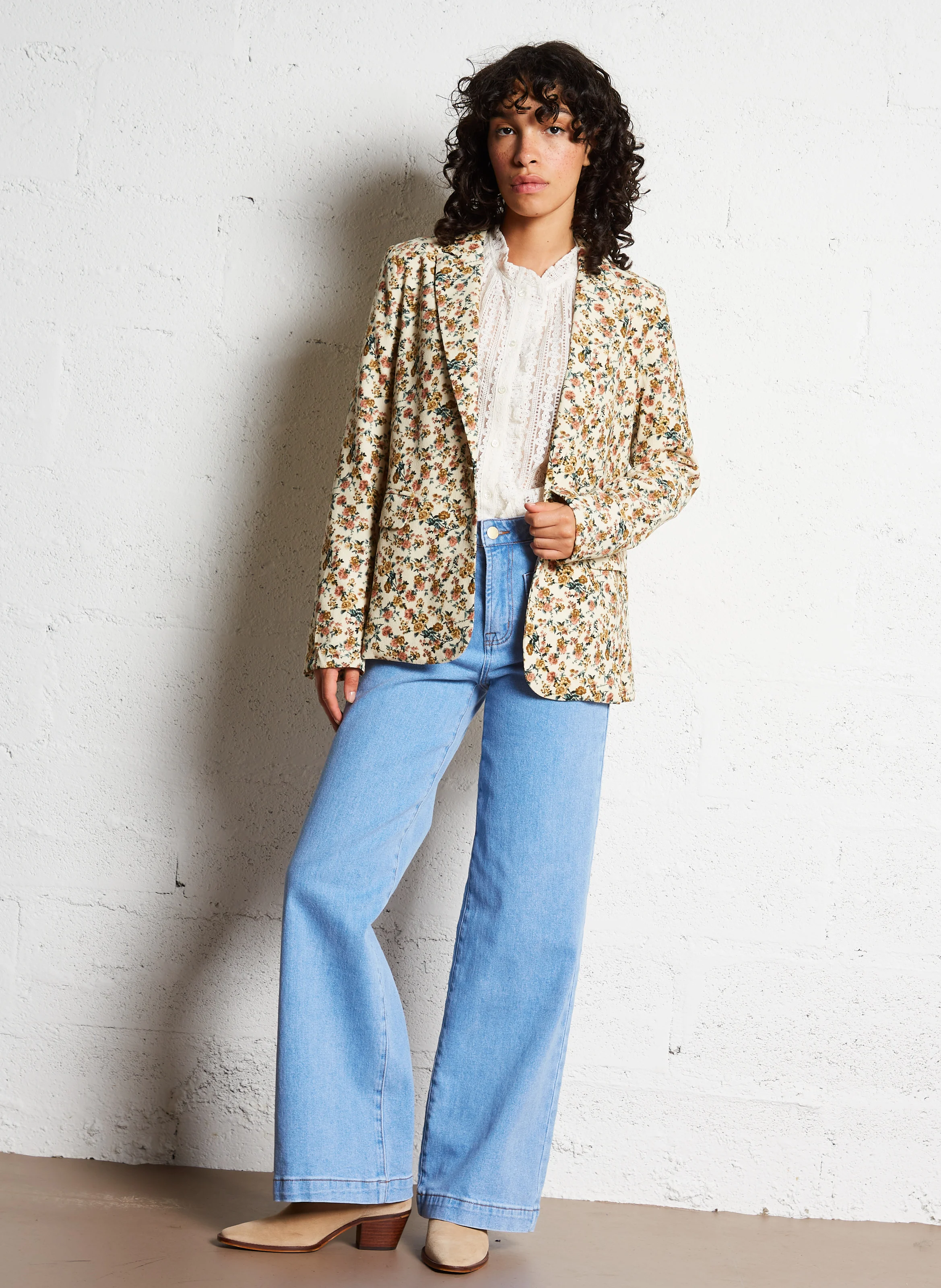 BETSY - Blouse col rond droite en coton mélangé | Beige