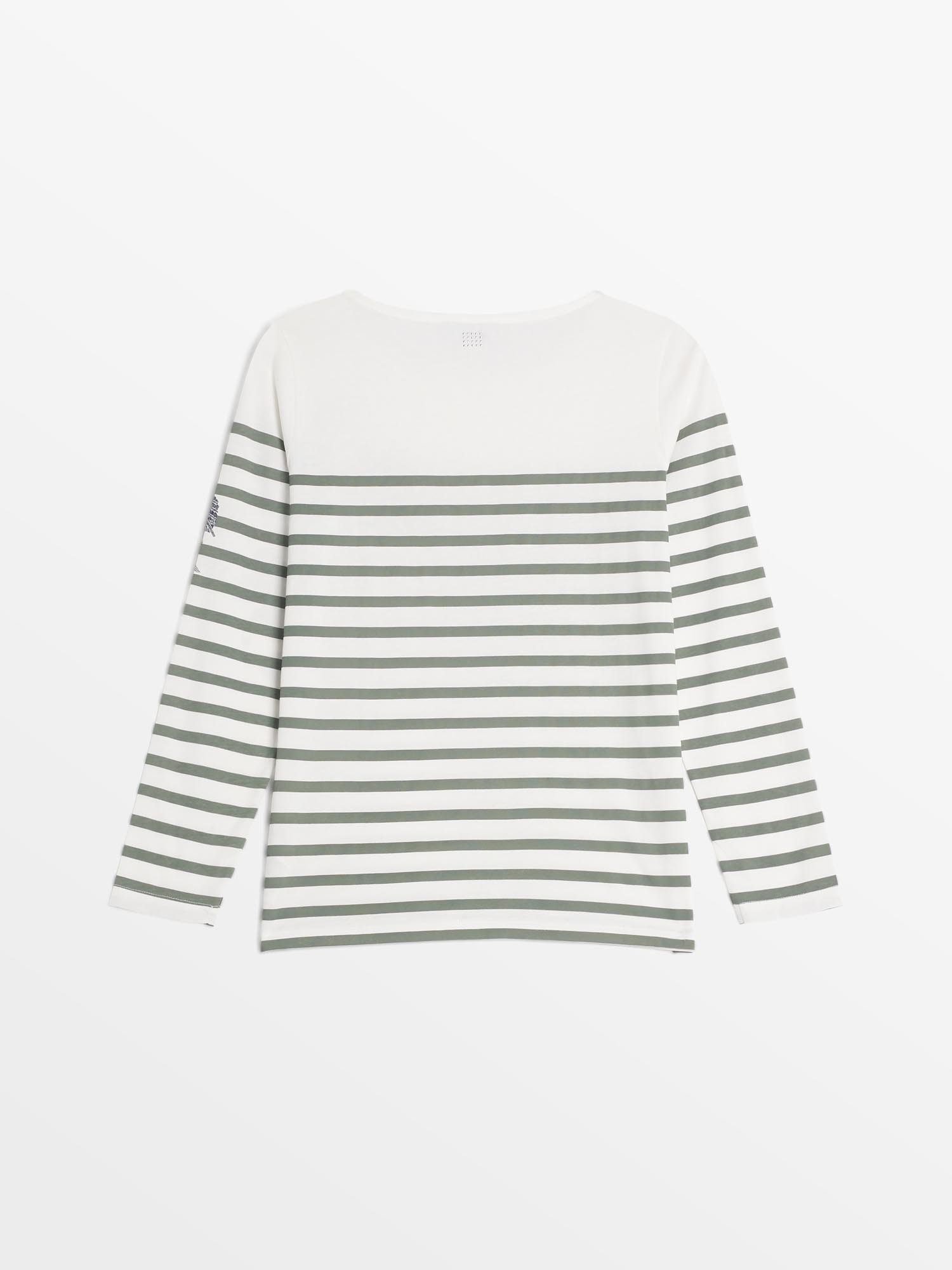 Tee Shirt Marinière Femme Coton Biologique Blanc et Vert