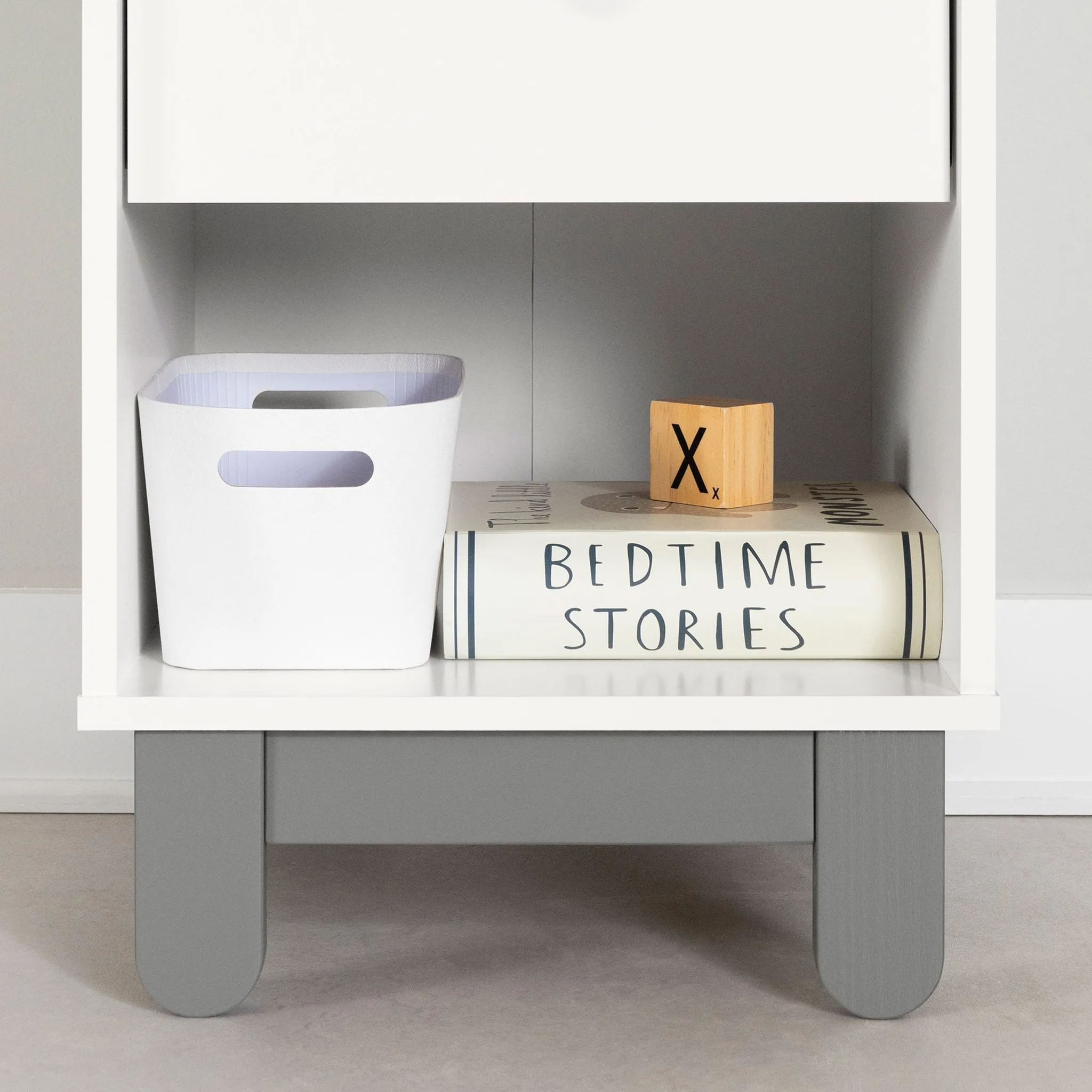 South Shore Table de Nuit - Bebble Gris clair et Blanc