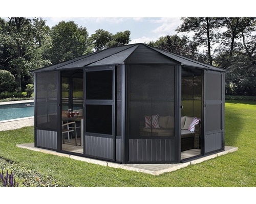 SOJAG Charleston 12x12 paviljoen met wandelementen en klamboe 367 x 367 cm antraciet