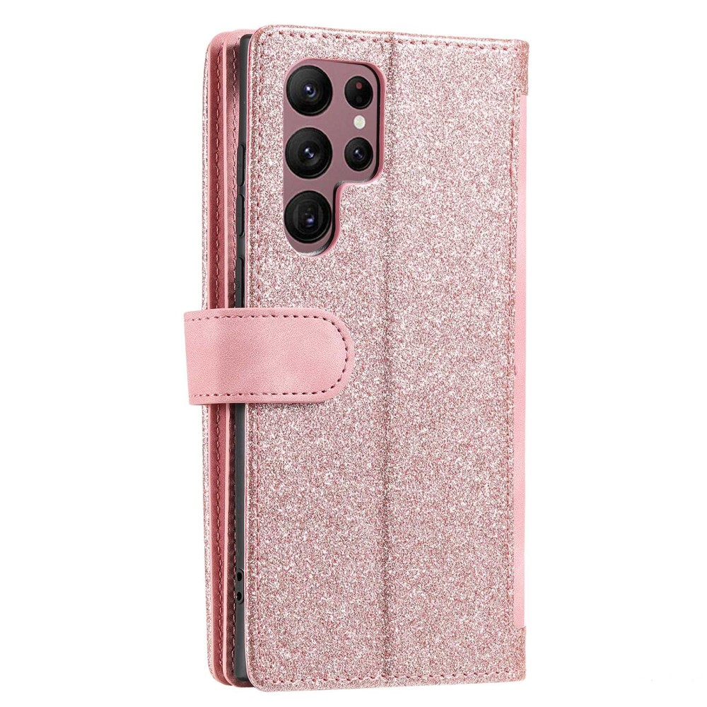 Samsung Galaxy S23 Ultra 5G Leder Tasche Flip Cover mit Reissverschluss - Rosa / Roségold