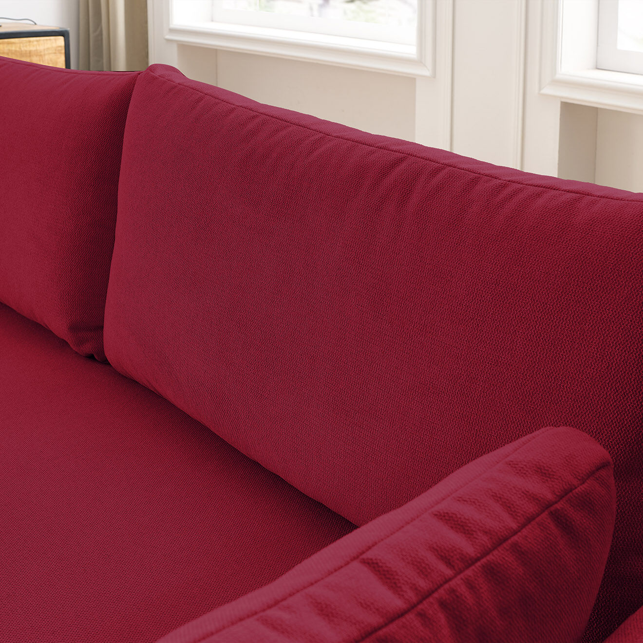 Bobochic Canapé droit convertible coffre marcel tissu lisse rouge - 211x100x86 cm